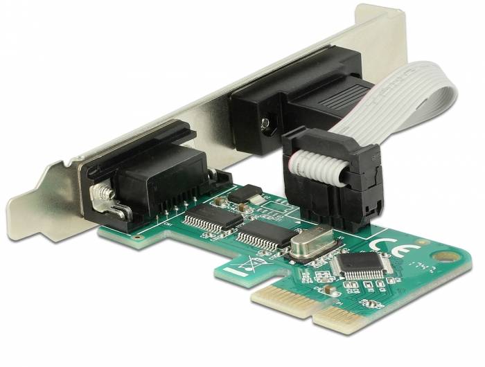 Une carte adaptateur verte avec connexion PCIe et deux ports IDE en noir, utilisée pour connecter des supports de données internes.
