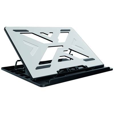 Support de laptop en métal avec angle ajustable et design antidérapant, idéal pour améliorer l'ergonomie lors du travail sur bureau.