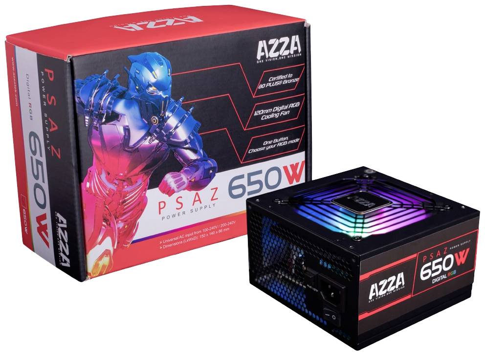 Azza PSAZ-650W(ARGB), 650 W, 200 - 240 V, 47 - 53 Hz, 100 W, 576 W, 100 W-2