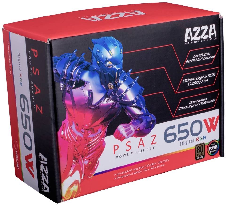 Azza PSAZ-650W(ARGB), 650 W, 200 - 240 V, 47 - 53 Hz, 100 W, 576 W, 100 W-4