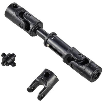 Un joint noir à double articulation avec une partie en U séparée et une petite articulation en croix sur un fond blanc.