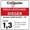 'Computer Bild Prix/Rapport Performance Gagnant : Verbatim Vi550 S3 SSD - 1To. Note 1,3. Édition 21/2023. 11 SSD 2,5 pouces testés.'