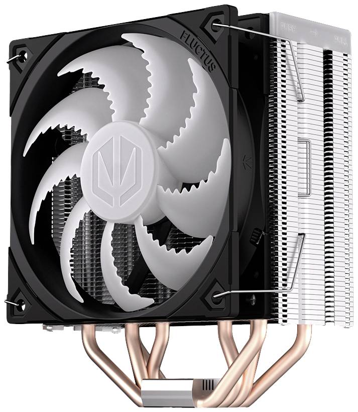 Refroidisseur d'air pour PC avec grande hélice blanche, tubes thermiques en cuivre et ailettes de refroidissement en aluminium pour une dissipation thermique efficace.