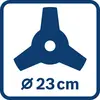'Image d'une lame métallique à trois tranchants d'un diamètre de 23 cm.'
