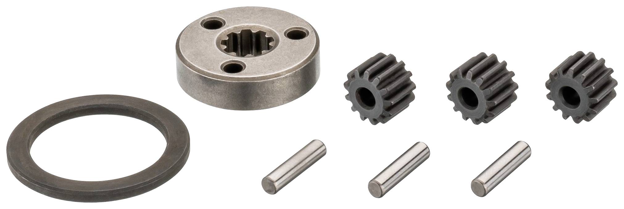Un ensemble de roues dentées et de pièces métalliques utilisé pour des applications mécaniques. Comprend des engrenages, un disque et des goupilles.