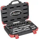 Vigor Jeu de clés à douille carré, 1/2" (12.5 mm) 25 pièces V2460N