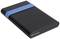 Disque dur externe noir de Verbatim avec support en caoutchouc bleu.