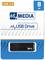 Clé USB 2.0 de 8 Go, marque 'MyMedia'. Emballage bleu et orange présentant le produit à travers une fenêtre transparente.