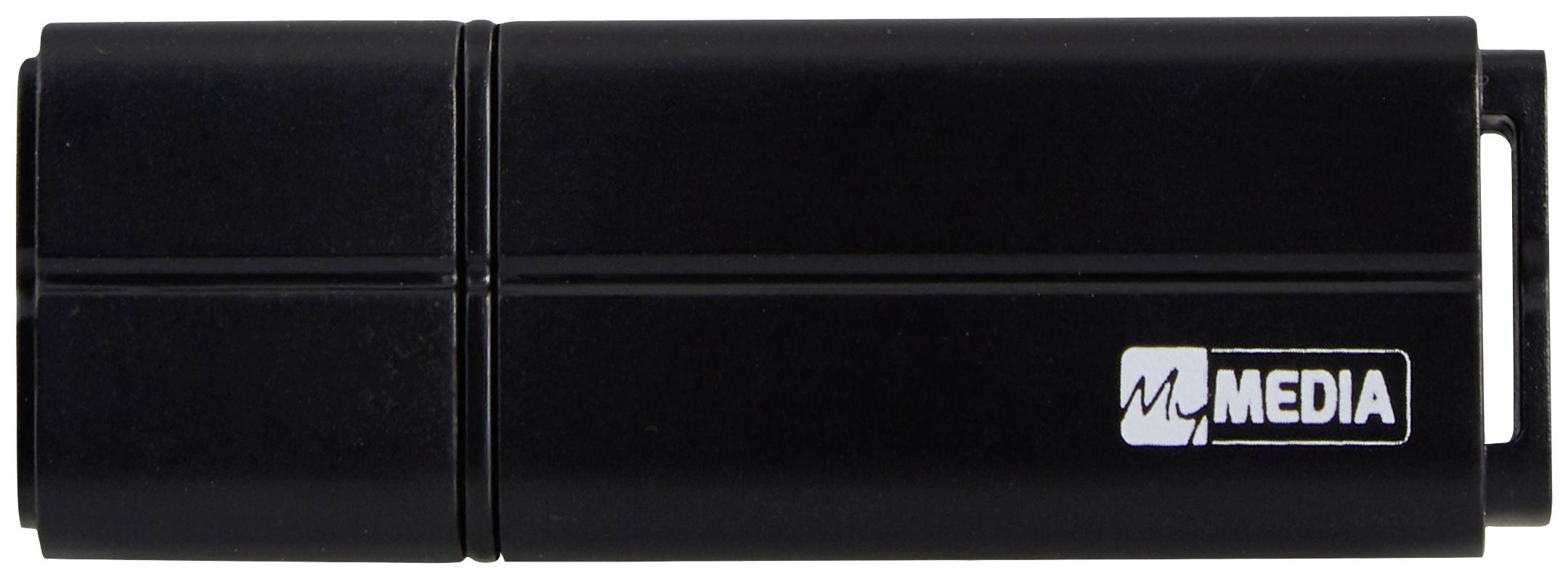 Une clé USB noire avec l'inscription 'MEDIA' sur le côté droit.