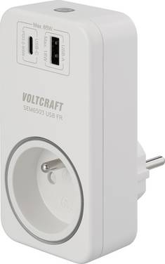 Compteur de coûts d'énergie VOLTCRAFT SEM6503 FR Interface USB, prise télécommandable, Export de données, fonction enregistreur de données, Prévision des coûts, TRMS, Tarif du courant réglable, télécommandable par application, Raccordement internet, Mesure USB (puissance de charge)