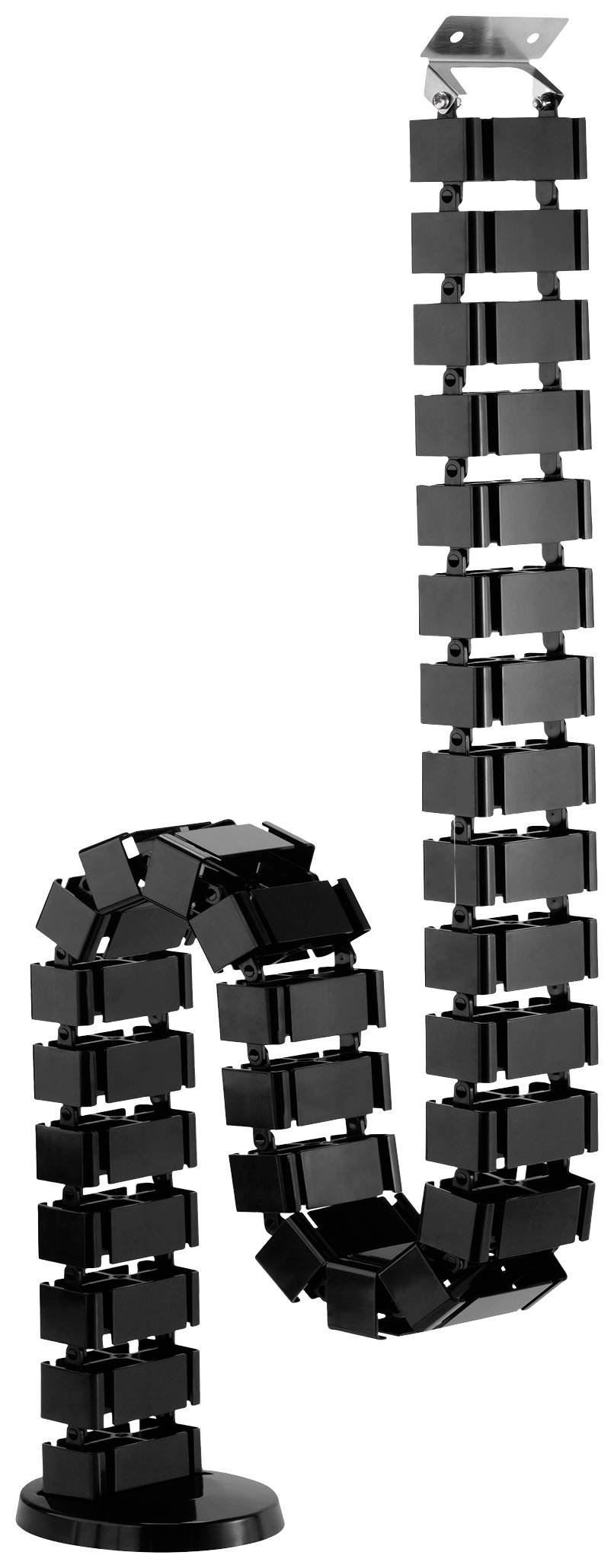 Serpent de gestion de câbles noir pour bureau, flexible et modulaire, pour organiser et dissimuler les câbles.