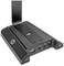 Support de microphone éclairé avec symbole d'empreinte digitale, port USB et prises audio, adapté aux configurations audio professionnelles.