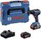 Ensemble de perceuse-visseuse sans fil avec batterie 18V, chargeur, deux batteries rechargeables et un coffret bleu Bosch. Idéal pour les projets de bricolage.