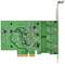 Une carte d'extension PCIe verte avec des circuits et des connecteurs visibles, vue de dessus.