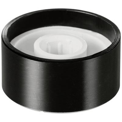 Un couvercle en plastique noir avec des segments intérieurs blancs.