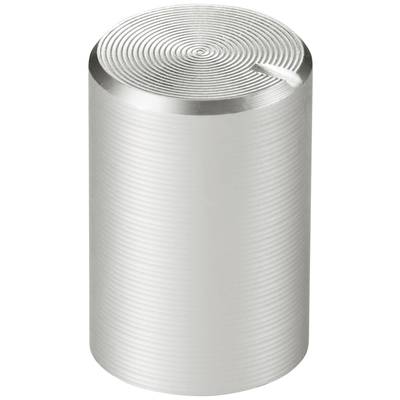 Un bloc métallique cylindrique argenté, doté de fines rainures circulaires sur sa surface supérieure, lisse et brillant.