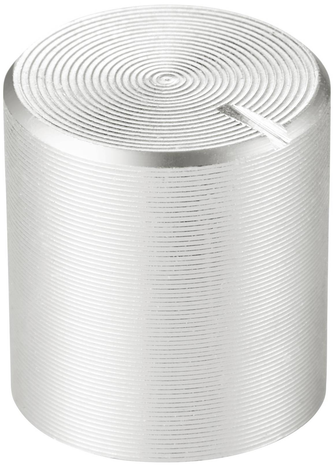 Un bloc cylindrique en aluminium à surface nervurée et avec une encoche sur le dessus.