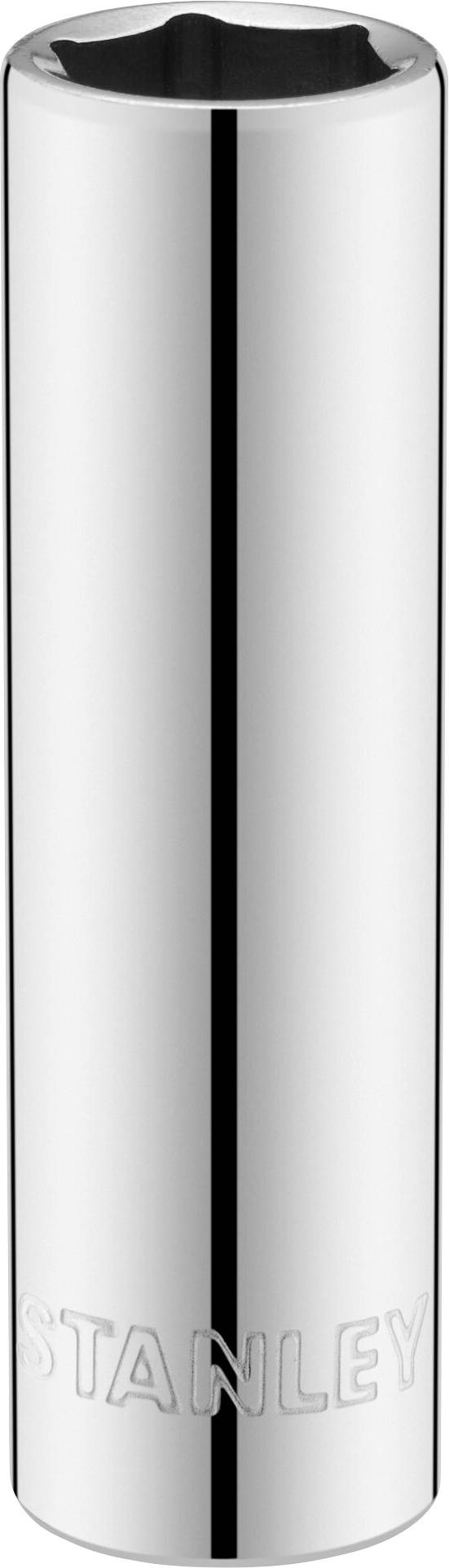 Étui cylindrique en métal pour outils, gravé 'Stanley', à surface brillante.