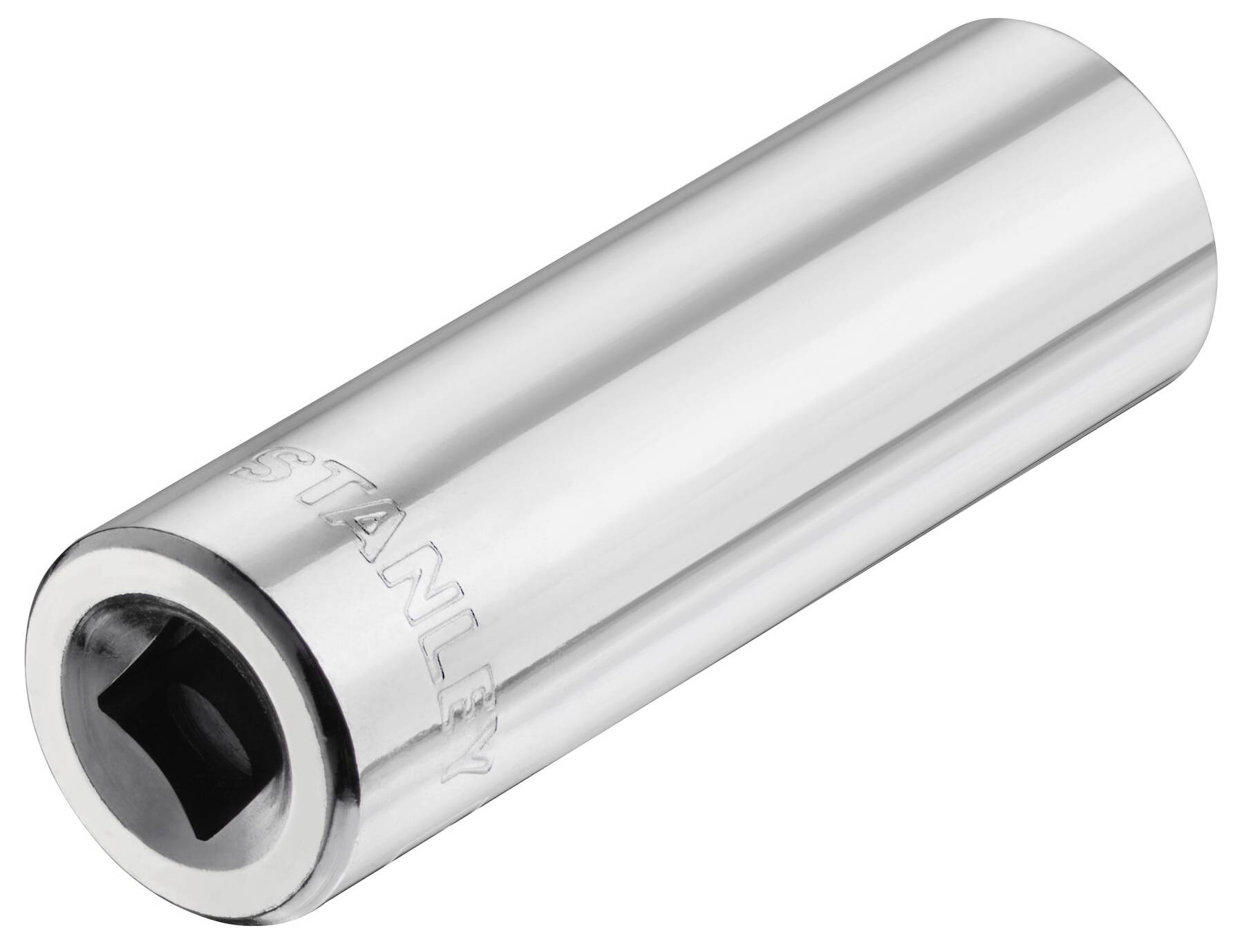 Douille compacte cylindrique en métal, marquée 'STANLEY', pour clé ou entraînement à cliquet.