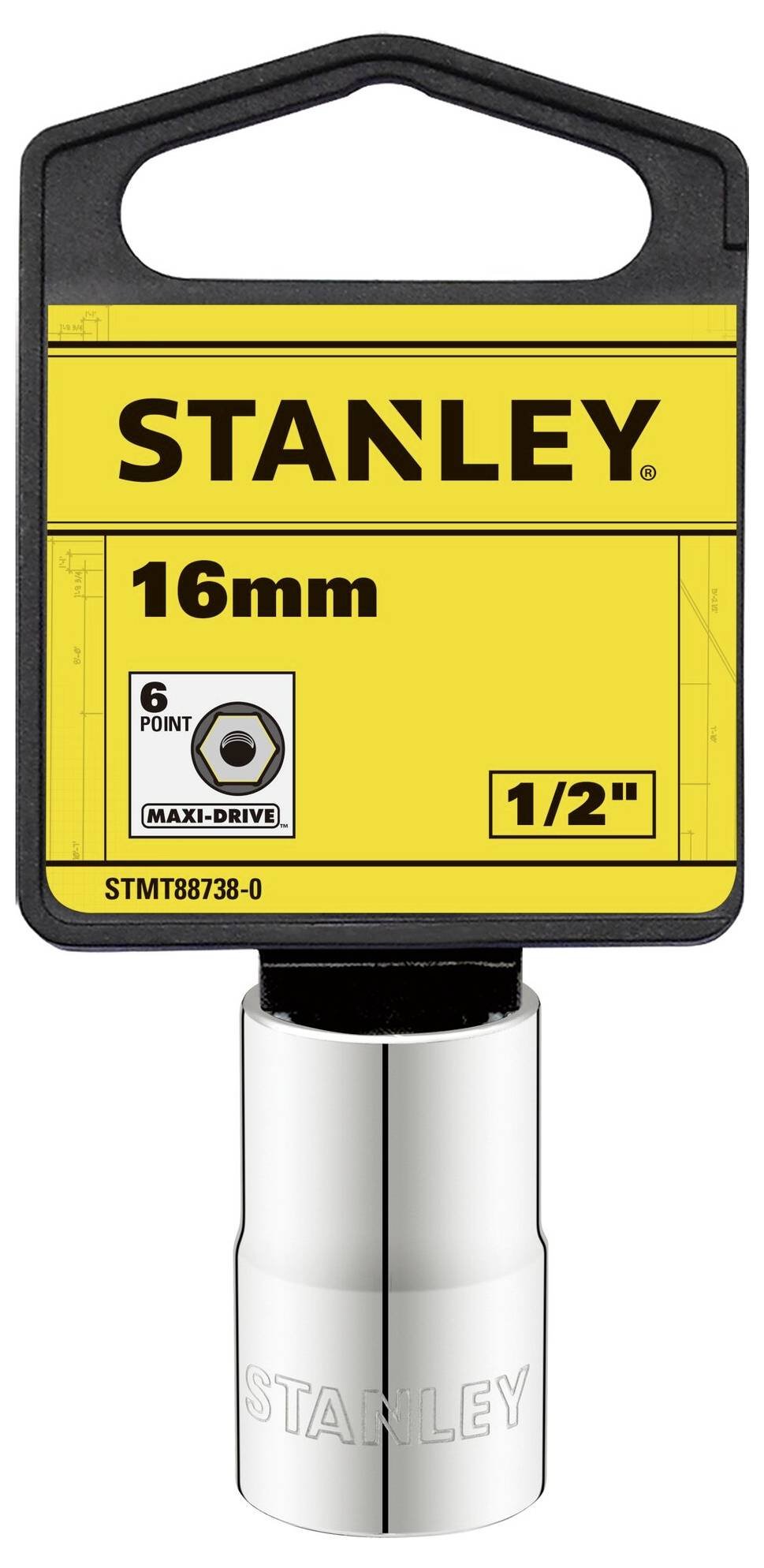 Douille à embout de 16 mm de Stanley, demi-pouce, hexagonale, avec fonction Maxi-Drive pour une meilleure prise et un couple amélioré.