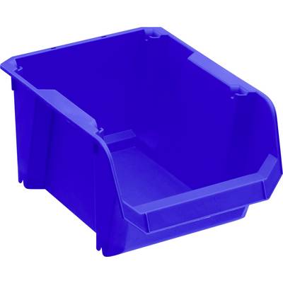Bac en plastique bleu avec ouverture à l'avant, adapté au stockage ou à l'organisation d'objets.