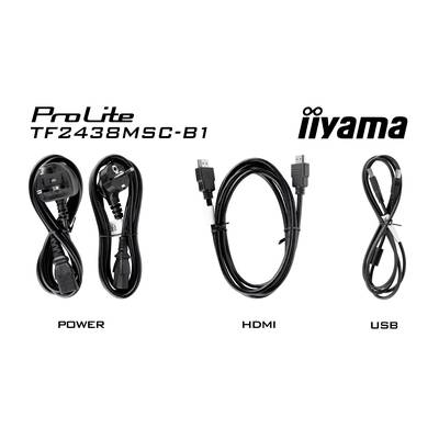 Câble d'écran ProLite TF2438MSC-B1 : alimentation, HDMI, USB ; tous en noir. Marque : iiyama.