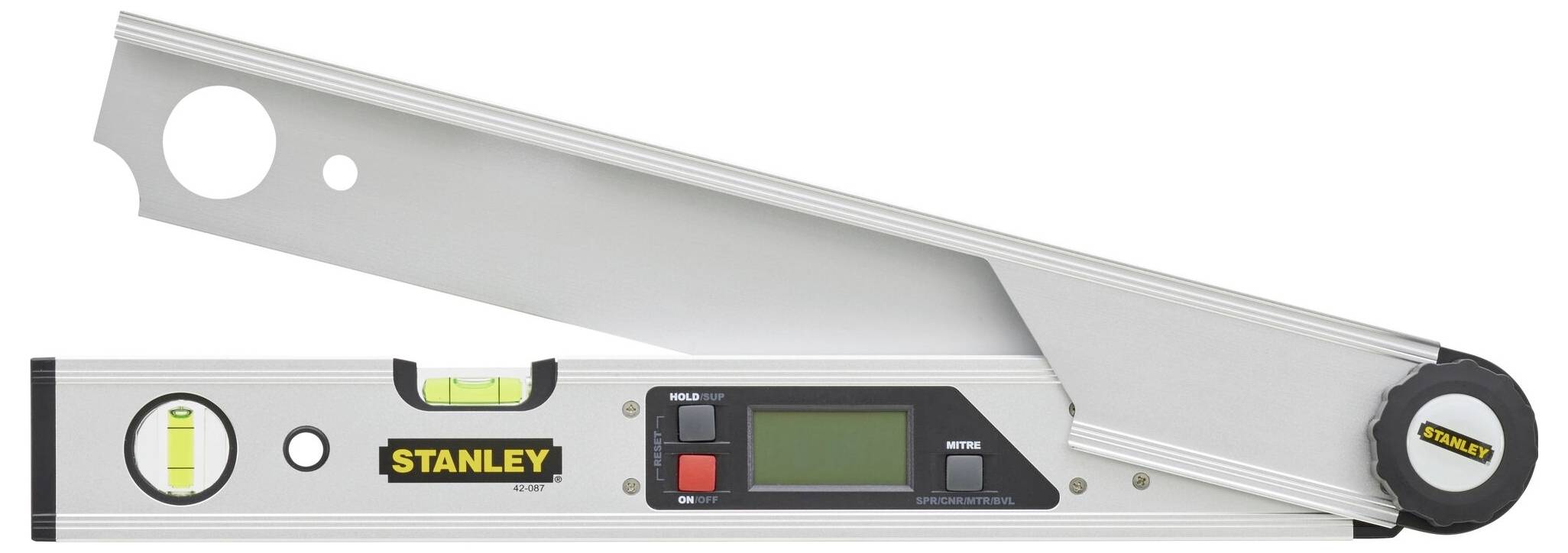 Appareil électronique de mesure d'inclinaison et d'angle avec affichage LCD et niveau à bulle, idéal pour des mesures précises lors de constructions.