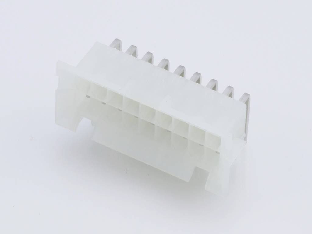 Un connecteur blanc en plastique avec plusieurs broches de connexion, typique des connexions électroniques dans les appareils ou les machines.