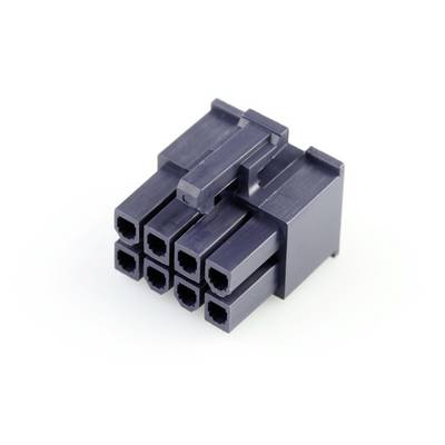 Une prise électrique noire rectangulaire avec huit emplacements carrés disposés en deux rangées.