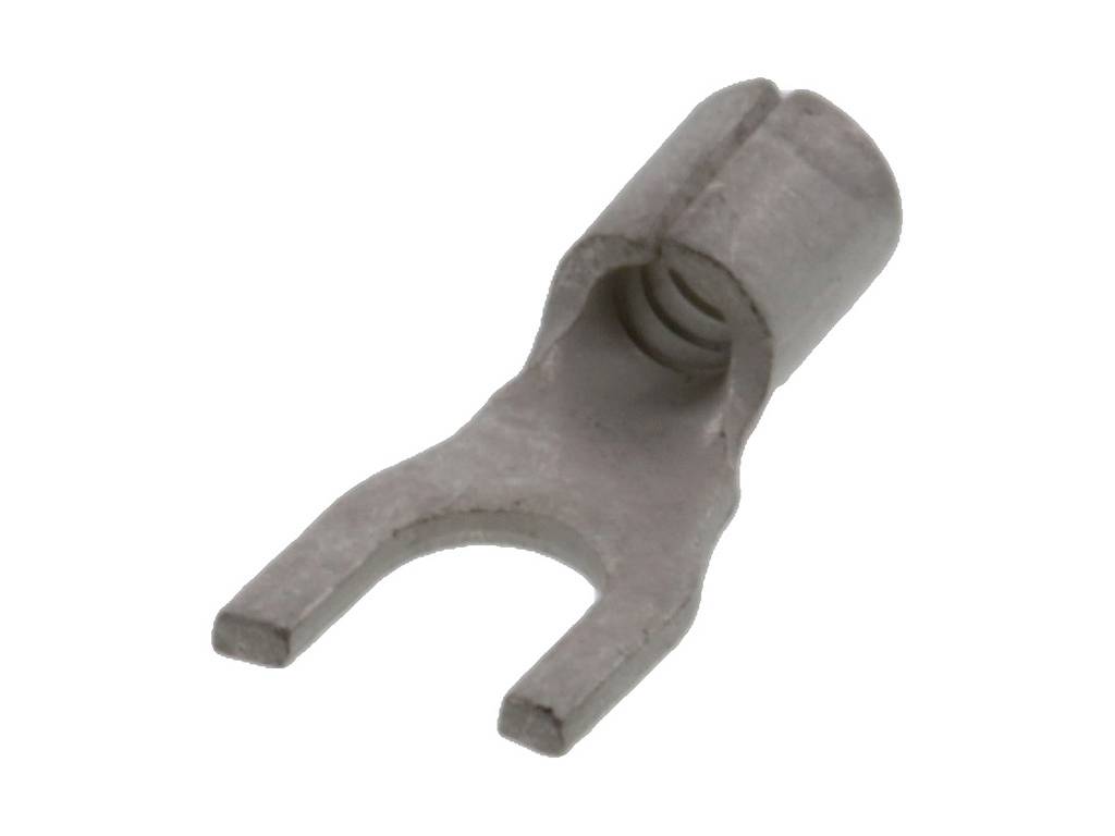 Cosse de câble métallique à fourche, utilisée pour raccorder de manière sécurisée les fils dans les installations électriques.