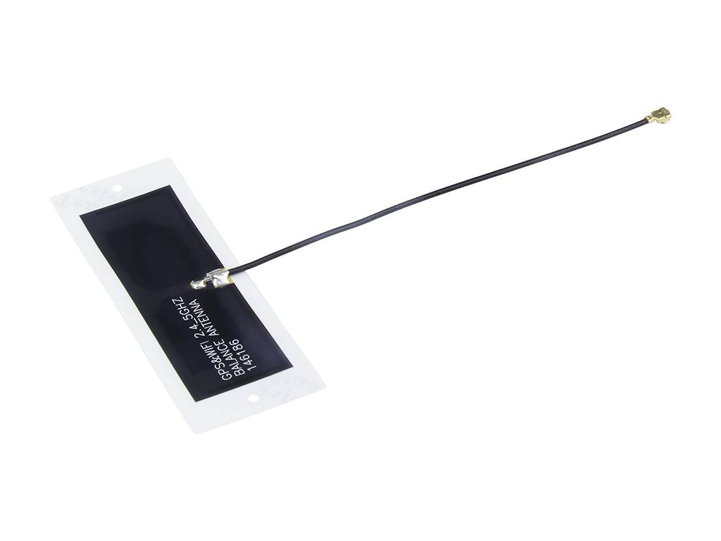 Petite antenne Wi-Fi noire avec long câble et petit connecteur, potentiellement destinée à des appareils électroniques ou des projets de bricolage.