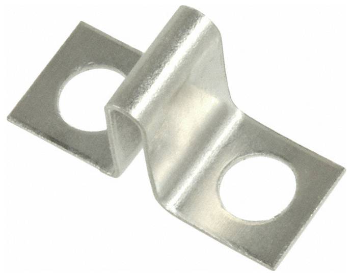 Un support métallique avec deux côtés plats et un milieu surélevé, chaque extrémité comporte un trou circulaire pour la fixation.