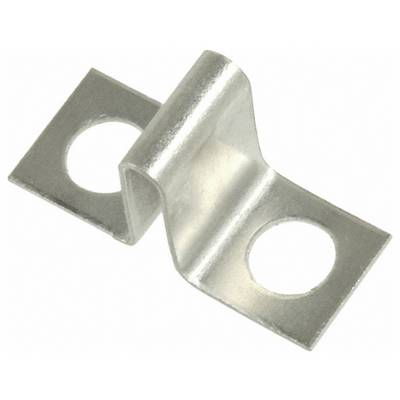 Un support métallique avec deux côtés plats et un milieu surélevé, chaque extrémité comporte un trou circulaire pour la fixation.