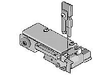 Un composant technique comprenant plusieurs éléments, dont des leviers et des éléments de fixation. Probablement partie intégrante d'un système mécanique.