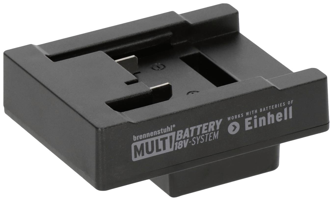 'Adaptateur Brennenstuhl Multibattery système 18V, compatible avec les batteries Einhell. Design noir avec logo Einhell marqué.'