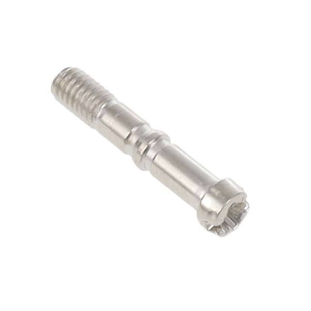 Une vis en métal argenté avec un filetage et une tige lisse sur un fond blanc.