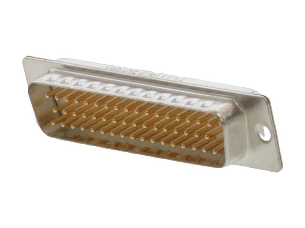 Un connecteur rectangulaire à broches dorées, utilisé pour le transfert de données dans des appareils électroniques.