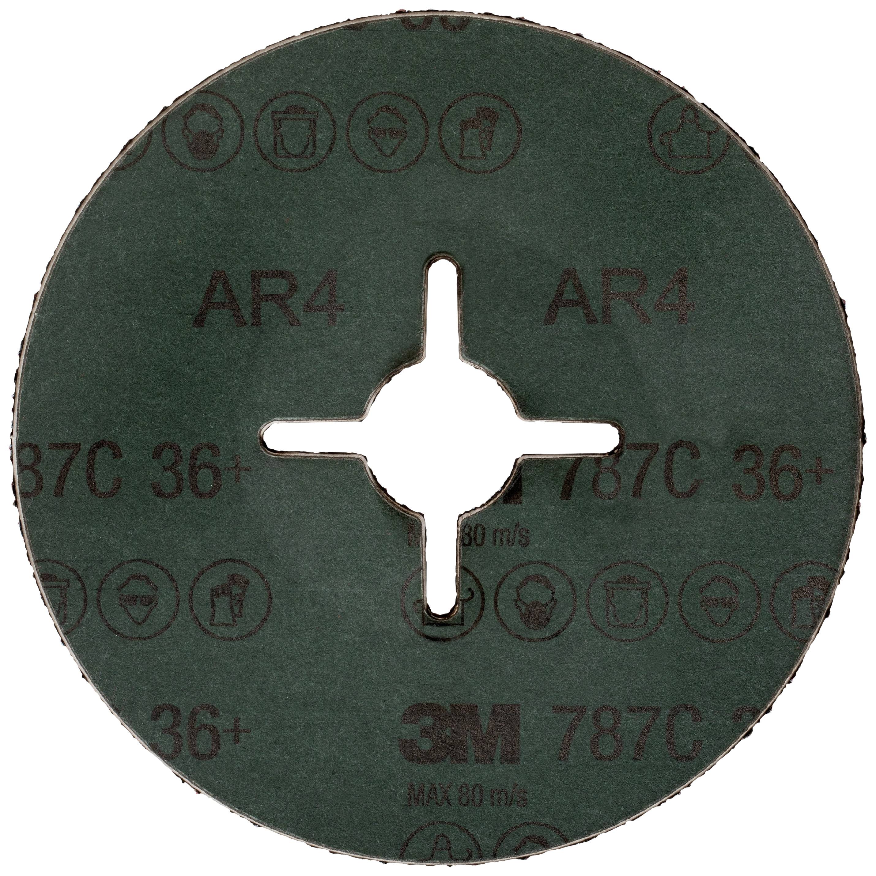 Disque abrasif à fente en croix, marqué 'AR4' et '787C 36+', logo de marque '3M'. Vitesse maximale 80 m/s.