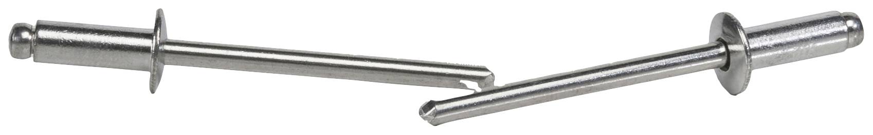 Deux rivets borgnes en métal, pointant dans des directions opposées.