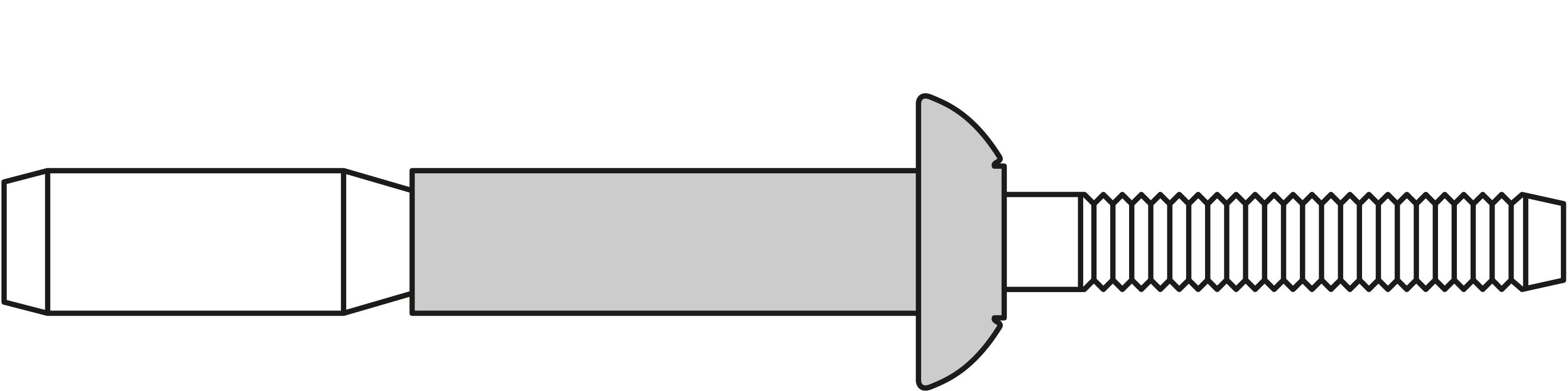 Un diagramme technique montre un rivet aveugle avec une vis filetée et un cylindre expansible, utilisé pour des connexions fixes.