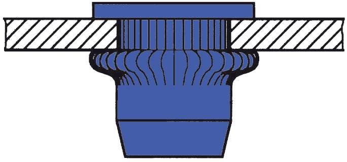 Coupe transversale d'un presse-étoupe bleu intégré dans une surface striée. Illustre la forme et le mode d'installation.