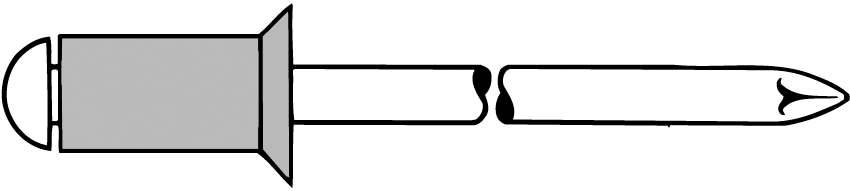 Mécanisme de rivetage : Coupe transversale d'un rivet aveugle, composé d'une tête, d'une tige et d'un corps de rivet, illustrant le processus de montage.