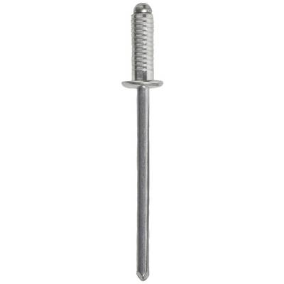 Un rivet aveugle en argent métallique, utilisé pour assembler fermement des matériaux dans le métallurgie.
