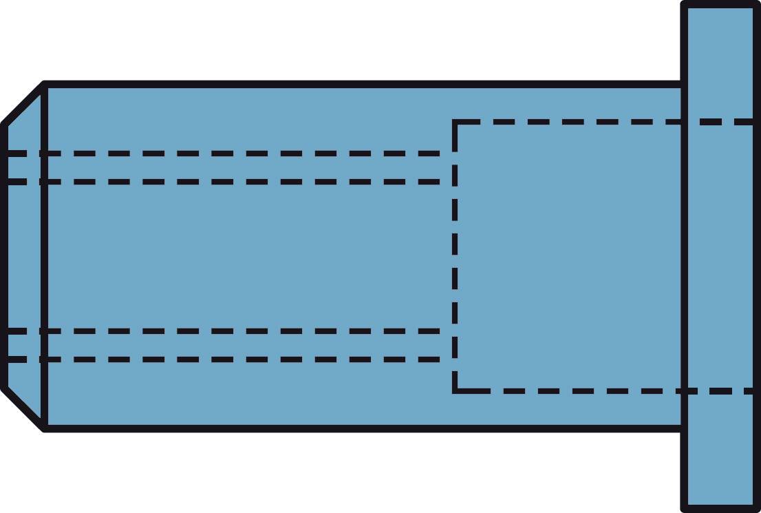 Objet cylindrique bleu avec plusieurs coupes transversales montrant comment les pièces sont assemblées. Dessin technique détaillé.