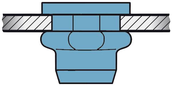 Coupe transversale d'un raccordement de tuyau avec joint d'étanchéité. La connexion bleue montre la structure interne, la zone grise représente le tuyau.
