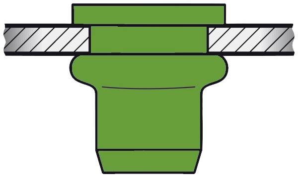 Coupe transversale d'un joint d'étanchéité vert avec bordure métallique, montrant la structure et les couches de matériaux pour illustrer sa fonction technique.