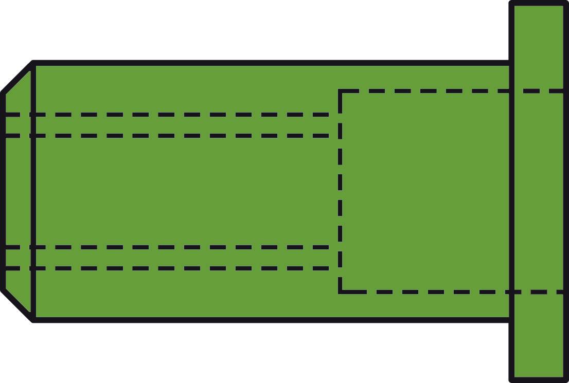 'Dessin technique d'un boulon vert avec dimensions et contours représentés.'