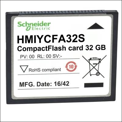 'Carte CompactFlash Schneider Electric 32 Go, HMICFA32S. Conforme RoHS, date de fabrication : 16/42.'