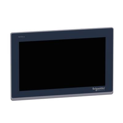 Un écran noir d'un appareil Schneider Electric, modèle Harmony. Il a une forme lisse, rectangulaire avec un cadre fin.