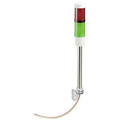 Une colonne de signalisation avec des lumières rouge et verte indique le statut. Elle est montée sur un support métallique, avec un câble à la base.
